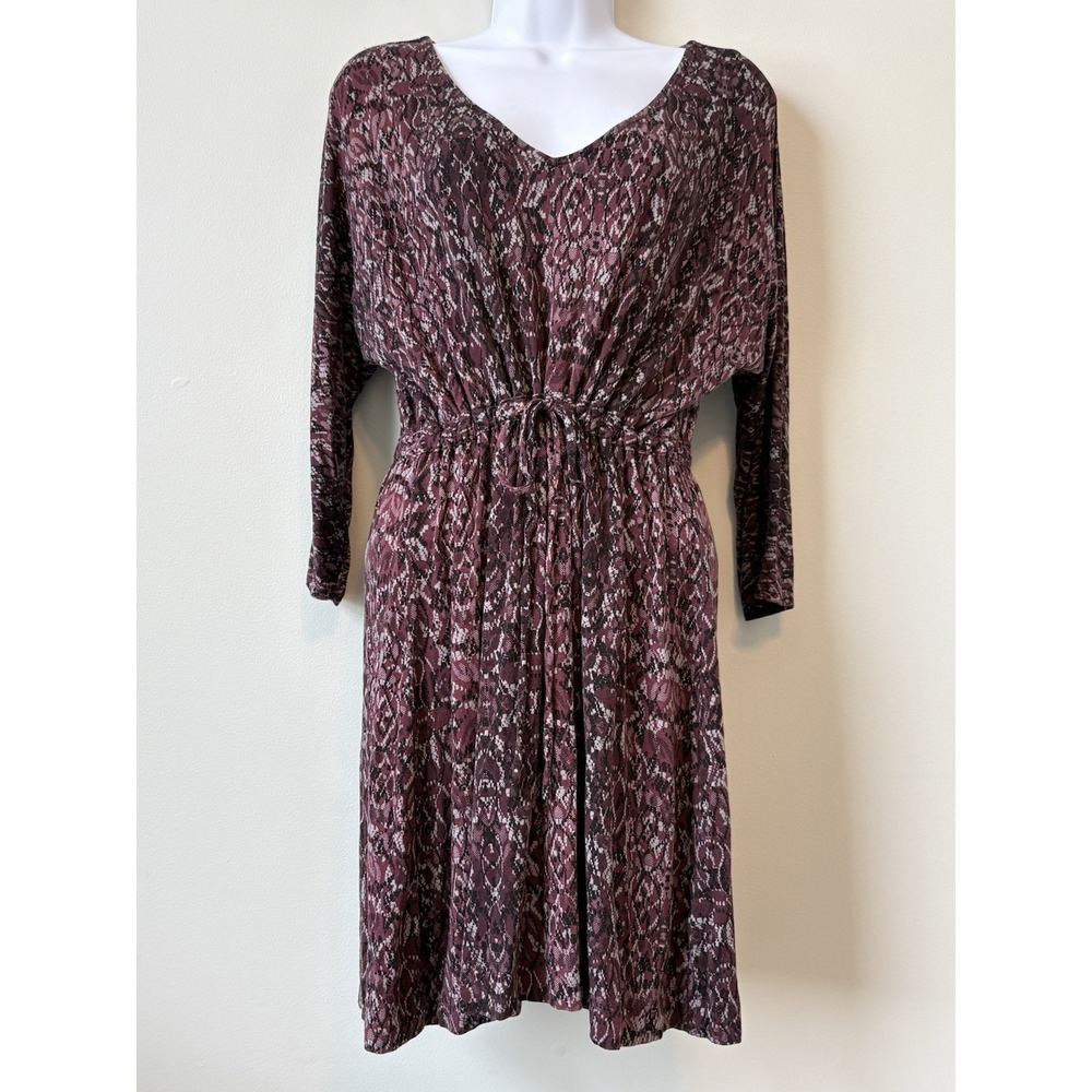 Soma Live Lounge Wear Abstract Print Drawstring Lounge Dress Large Burgundy - Picture 2 of 8